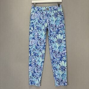 Lilly Pulitzer Luxletic Cameron Pants Womens 0 Saltwater Blue Suns Out Funs Out